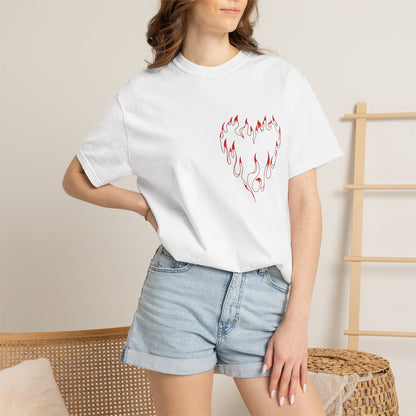 T-Shirt — "Even Baddies Get Saddies" Graphic Tee with Flame Heart