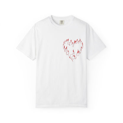 T-Shirt — "Even Baddies Get Saddies" Graphic Tee with Flame Heart
