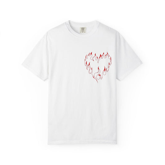 T-Shirt — "Even Baddies Get Saddies" Graphic Tee with Flame Heart