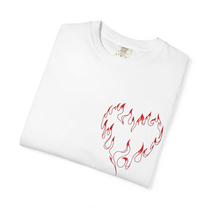 T-Shirt — "Even Baddies Get Saddies" Graphic Tee with Flame Heart