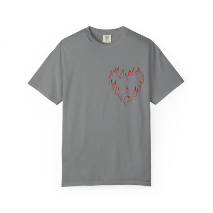 T-Shirt — "Even Baddies Get Saddies" Graphic Tee with Flame Heart